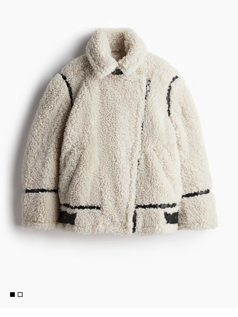 H&M Cream Sherpa Puffer Jacket with Black Trim